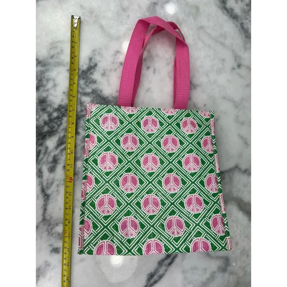Old Navy Colorful Retro Green/Pink Peace Sign Insulated Market Tote